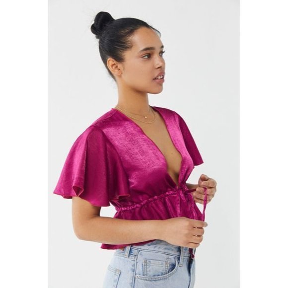 Urban Renewal Tops - URBAN OUTFITTERS Urban Renewal Remnants Fuchsia Satin Tie Front Blouse, Size M